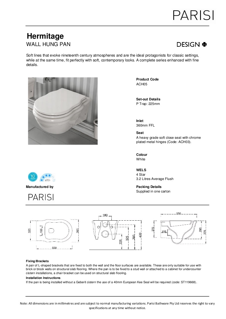 Hermitage Wall Hung Pan