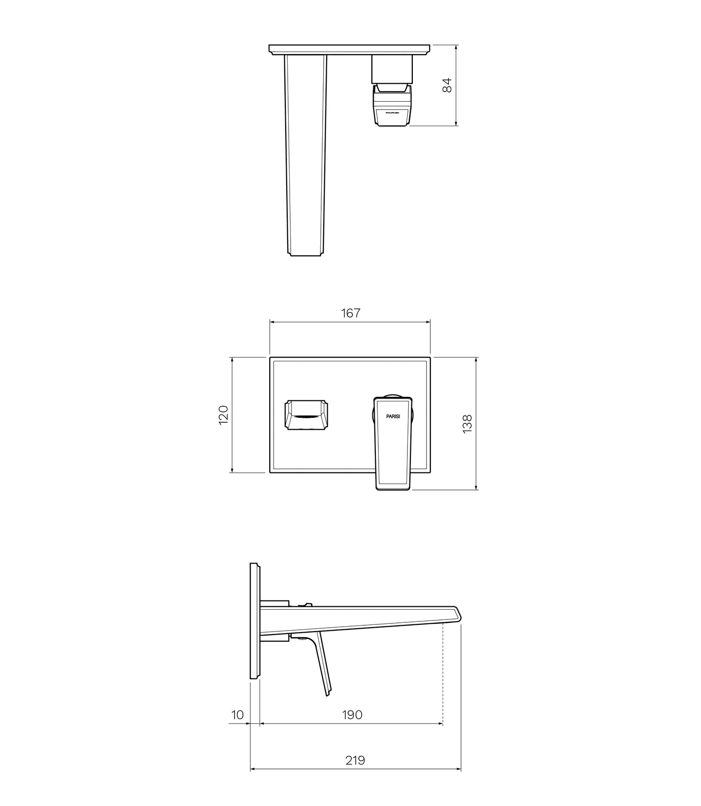 Ezia Wall Mixer with 190mm Spout on Plate