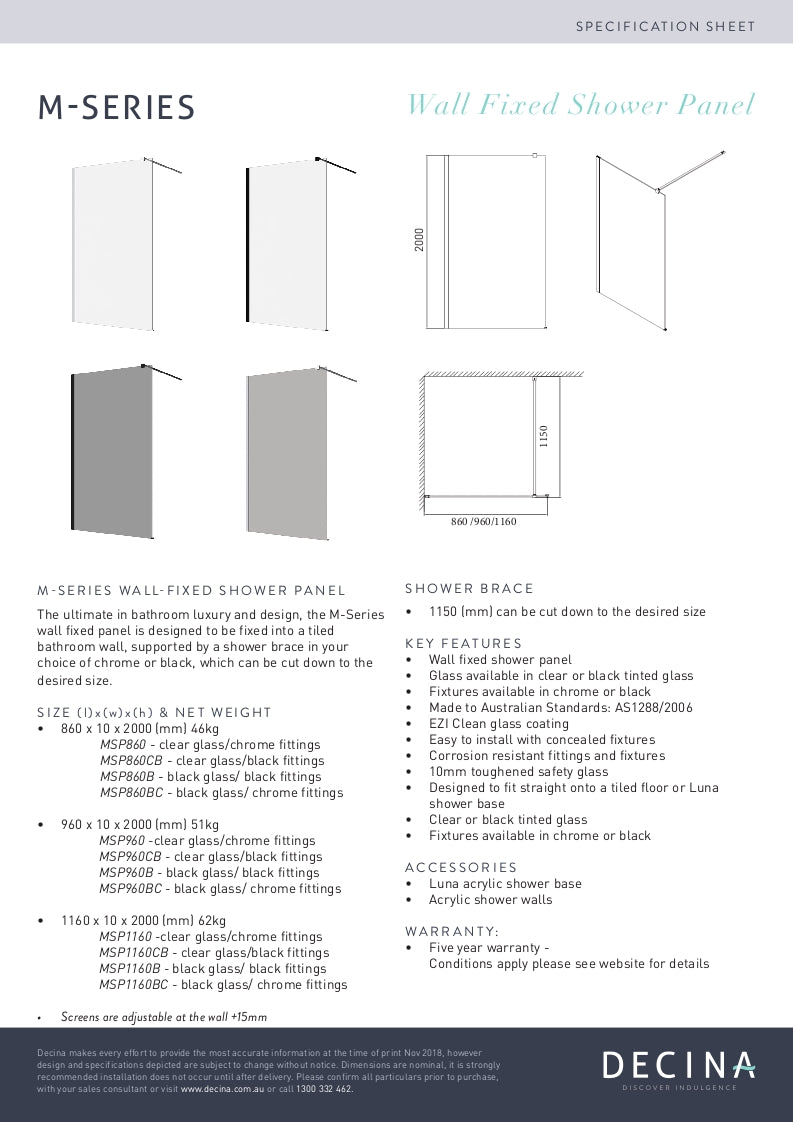 Screen wall fixed shower panel