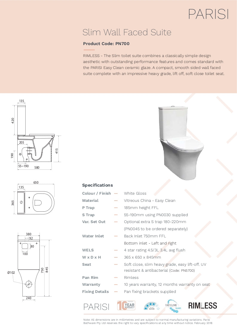 Slim wall faced suite rimless